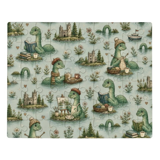 Cozy Cryptids Nessie Loch Ness Monster hobbies  Jigsaw Puzzle (Puzzle Horizontal)