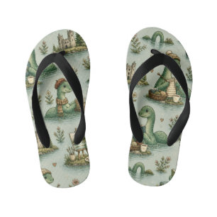 Cozy Cryptids Nessie Loch Ness Monster hobbies Kid's Flip Flops