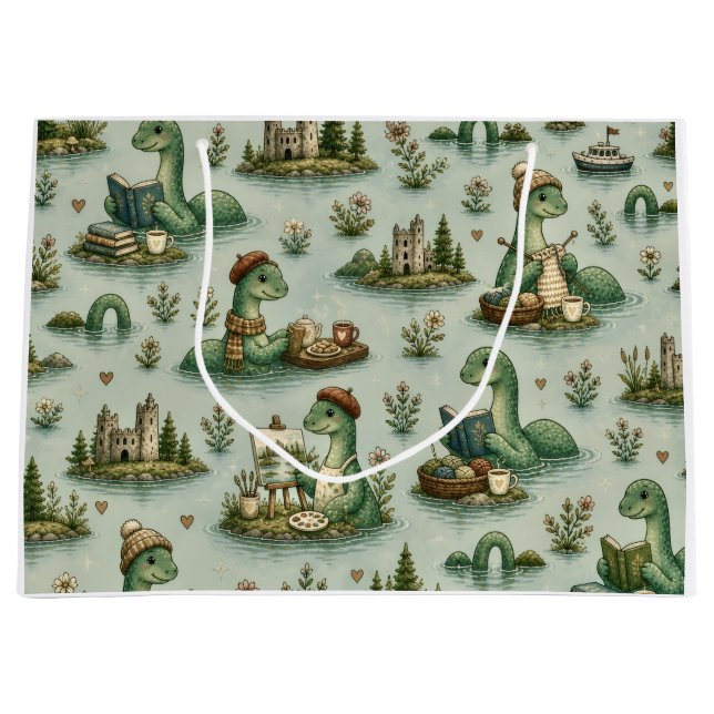 Cozy Cryptids Nessie Loch Ness Monster hobbies  Large Gift Bag (Front)