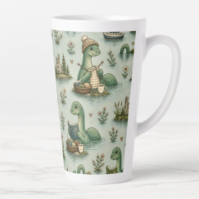 Cozy Cryptids Nessie Loch Ness Monster hobbies  Latte Mug (Right)