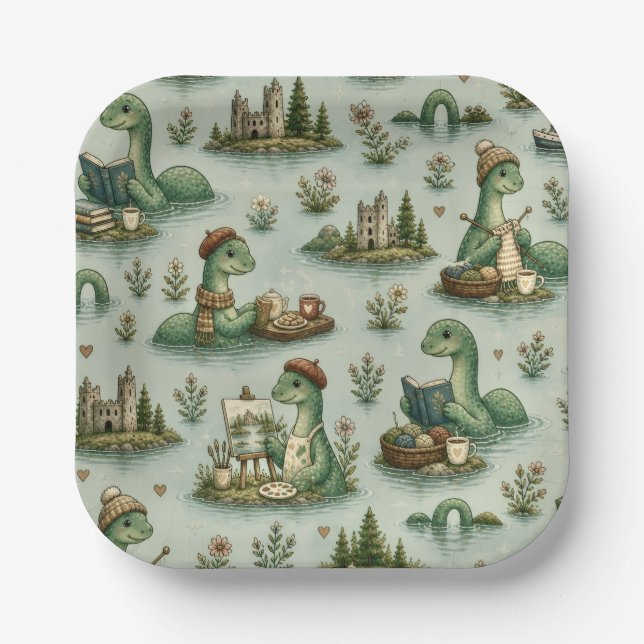 Cozy Cryptids Nessie Loch Ness Monster hobbies  Paper Plates (Front)