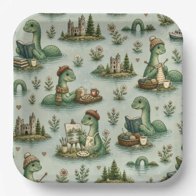 Cozy Cryptids Nessie Loch Ness Monster hobbies  Paper Plates (Front)