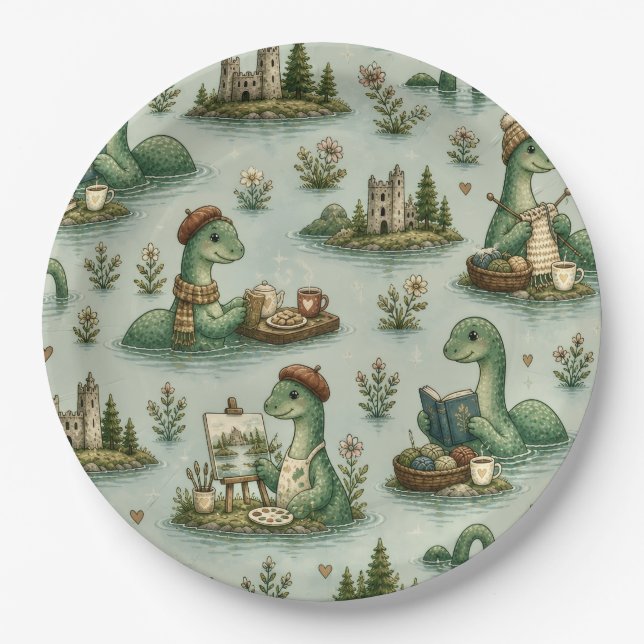 Cozy Cryptids Nessie Loch Ness Monster hobbies  Paper Plates (Front)