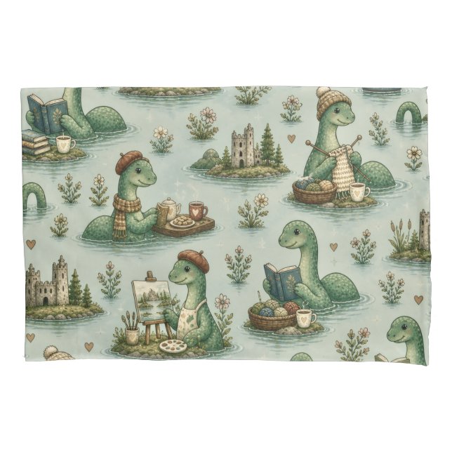Cozy Cryptids Nessie Loch Ness Monster hobbies  Pillow Case (Front)