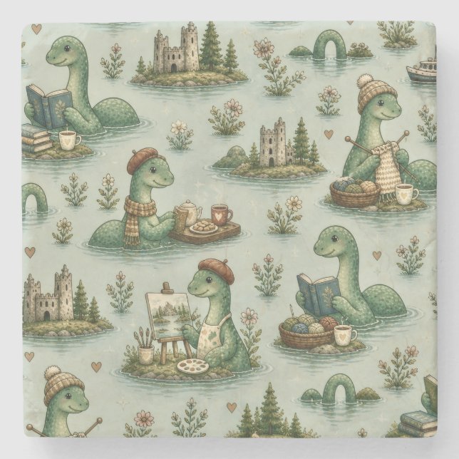 Cozy Cryptids Nessie Loch Ness Monster hobbies  Stone Coaster (Front)