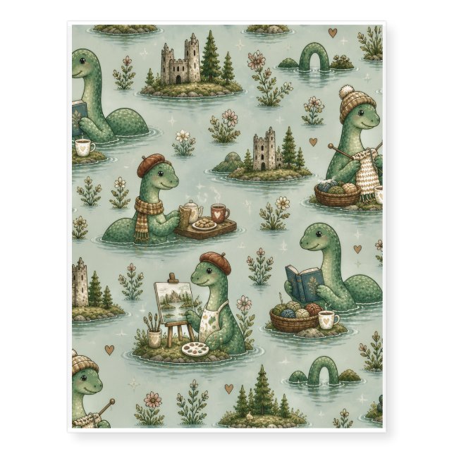 Cozy Cryptids Nessie Loch Ness Monster hobbies  Temporary Tattoos (Front)