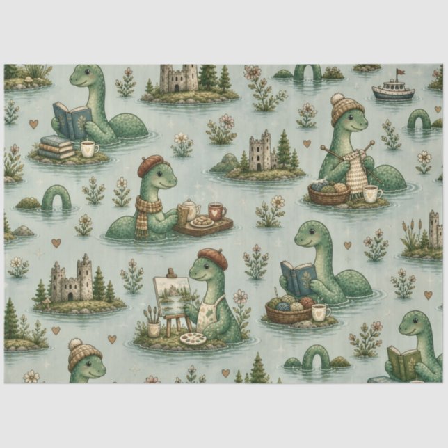 Cozy Cryptids Nessie Loch Ness Monster hobbies  Tissue Paper (Front)