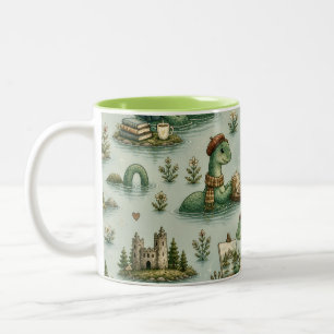 Cozy Cryptids Nessie Loch Ness Monster hobbies Two-Tone Coffee Mug