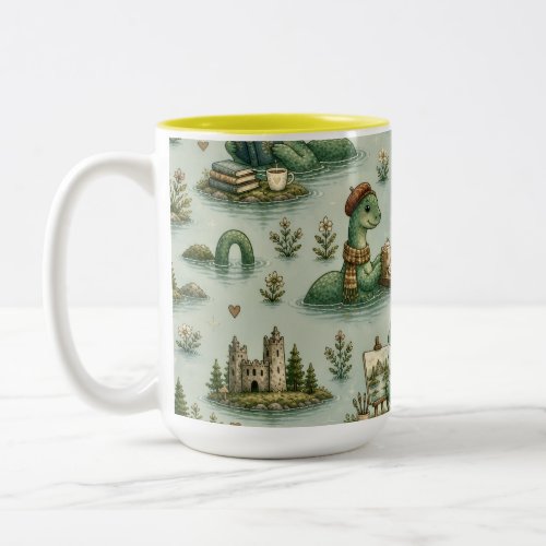 Cozy Cryptids Nessie Loch Ness Monster hobbies  Two-Tone Coffee Mug