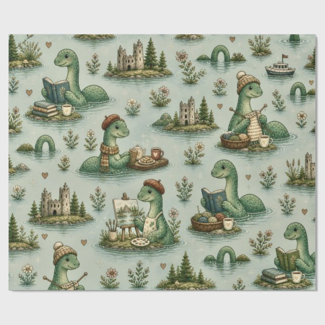 Cozy Cryptids Nessie Loch Ness Monster hobbies  Wrapping Paper (Flat)