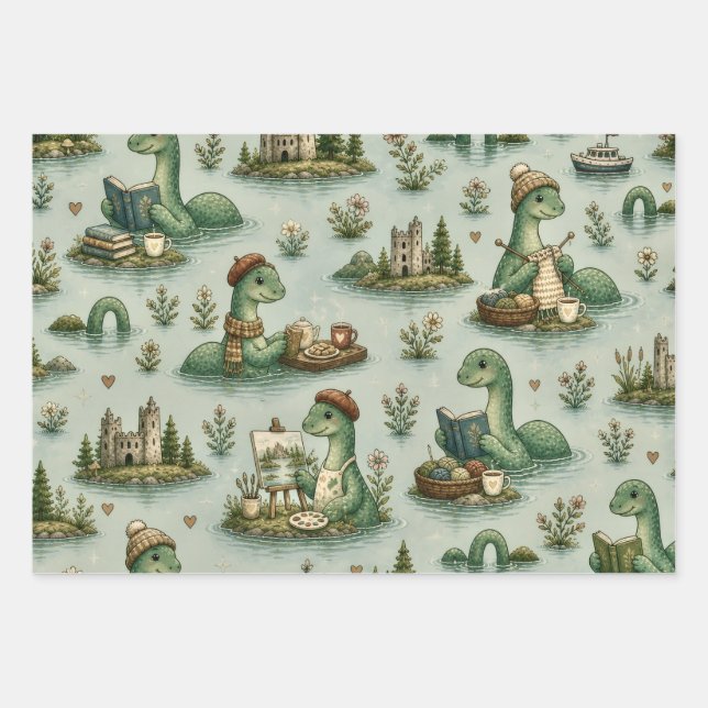 Cozy Cryptids Nessie Loch Ness Monster hobbies  Wrapping Paper Sheets (Front)