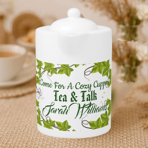 Cozy Cuppa Green Tea Cup Afternoon High Tea Party  Teapot