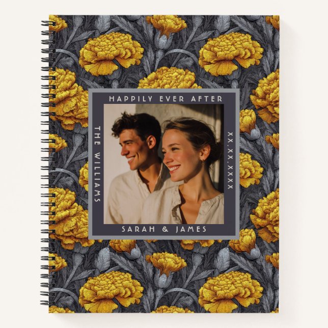 Cozy Custom Carnation Accent Mountain Wedding Notebook (Front)