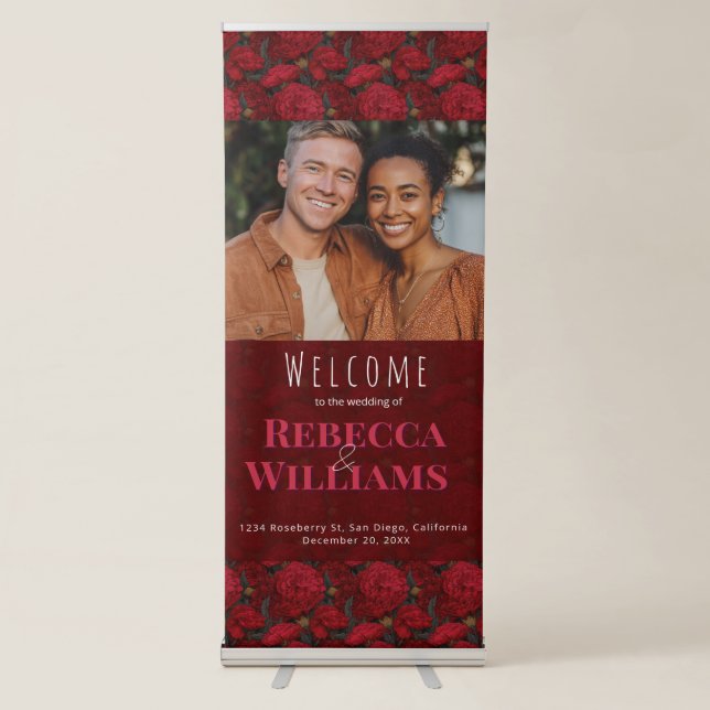 Cozy Custom Carnation Garden Mountain Wedding Retractable Banner (Front)