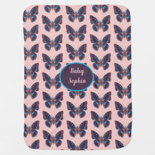Cozy Cute Baby Name Butterfly Pink Blanket