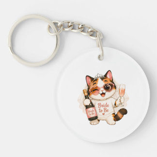 Cozy Cute Calico Cat Bride to Be Keychain