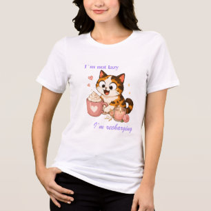 Cozy Cute Calico Cat Coffee - I'm not lazy Tri-Blend Shirt