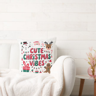 Cozy "Cute Christmas Vibes" Throw Pillow