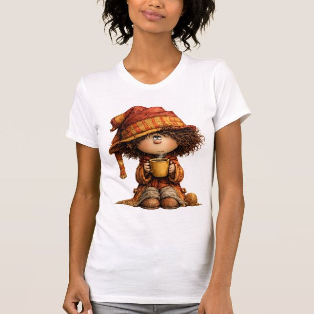 Cozy Cute Girl with Coffee T-Shirt (Front)
