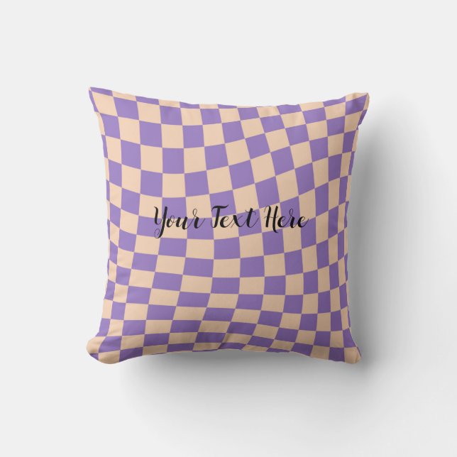 Cozy Cute Lavender Checkerboard Distorted Throw Pillow (Front)