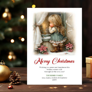 Cozy Cute Little Girl Winter Scene Greeting Card