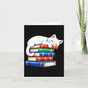 Cozy cute sleeping cat and books adorable bookworm card