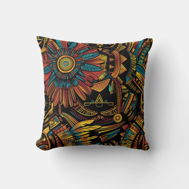 Cozy Cyan "Aztec Dream" Cushioned Throw Pillow (Front)