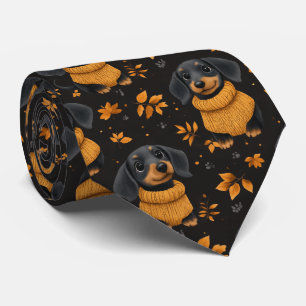 Cozy Dachshund Autumn Pattern - Dog Lovers Design Neck Tie