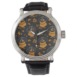 Cozy Dachshund Autumn Pattern - Dog Lovers Design Watch