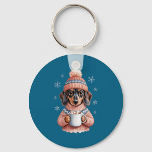 Cozy Dachshund Dog With Hot Cocoa Holiday Winter S Keychain