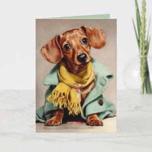 Cozy Dachshund Fashion Portrait Card