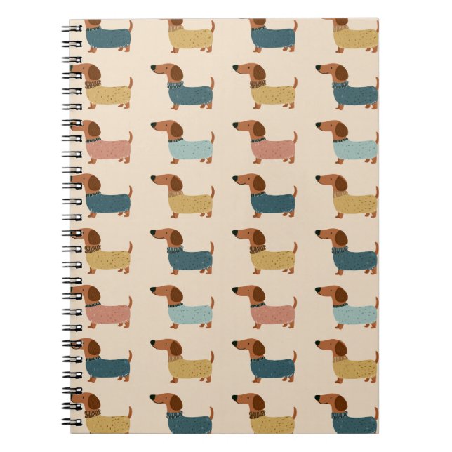 Cozy Dachshund Sweater Pattern Notebook (Front)