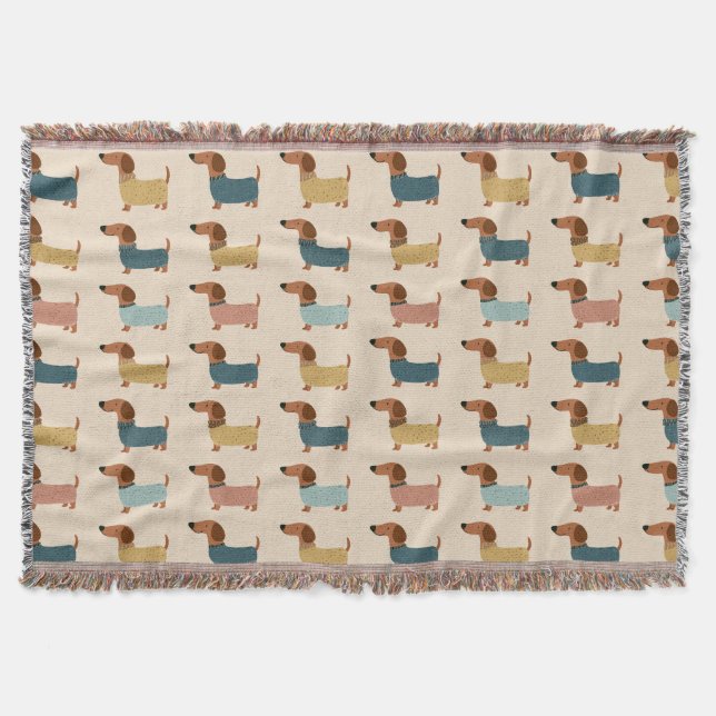 Cozy Dachshund Sweater Pattern Throw Blanket (Front)