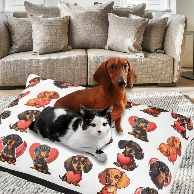 Cozy Dachshund with Heart Watercolor  Pet Bed (Cozy Dachshund with Heart Watercolor Pet Bed)