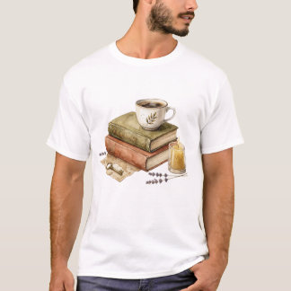 Cozy Dark Academia Books with Coffee Candle and Vi T-Shirt
