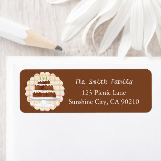 Cozy Dark Cocoa Brown Plaid Cake Return Address Label