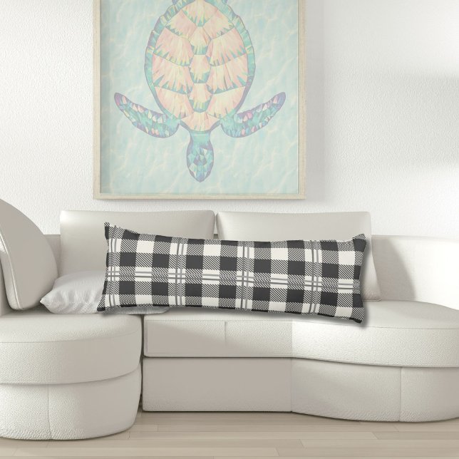 Cozy Dark Gray Off White Buffalo Plaid Body Pillow (Buffalo Plaid Dark Gray and Buttercream Plain Body Pillow)