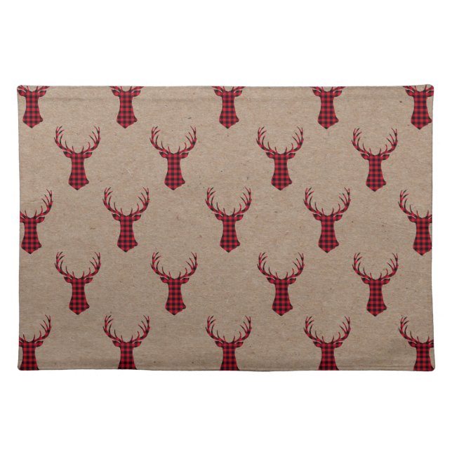Cozy Deer Kraft Plaid Christmas Cloth Placemat (Front)