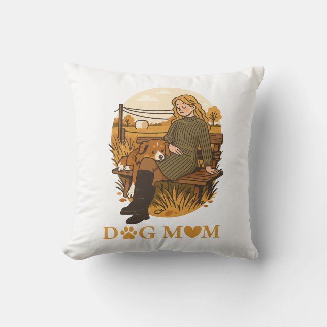 Cozy Dog Mom Bonding Moment With Her Companion Throw Pillow (Front)