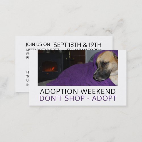 Cozy Dog Pet Adoption Event Advertising Business Card