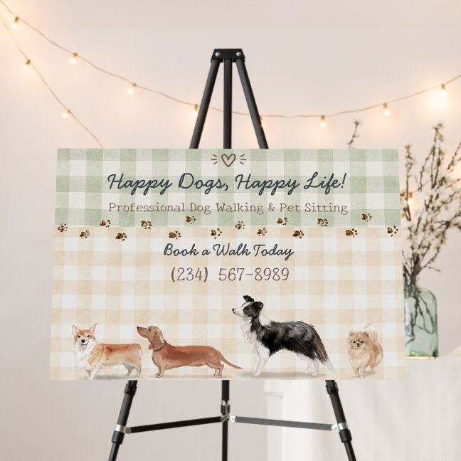 Cozy Dog Walker Pet Sitting Gingham Foam Board