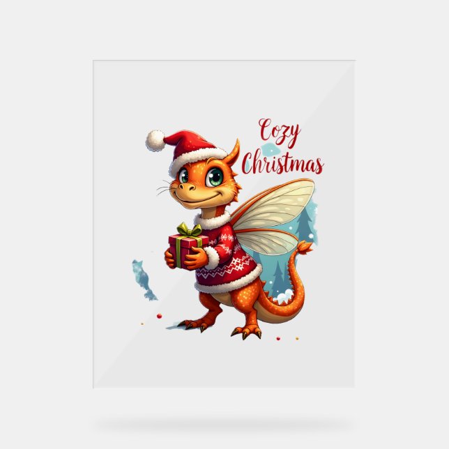 Cozy Dragonfly Christmas Acrylic Sign (Front)