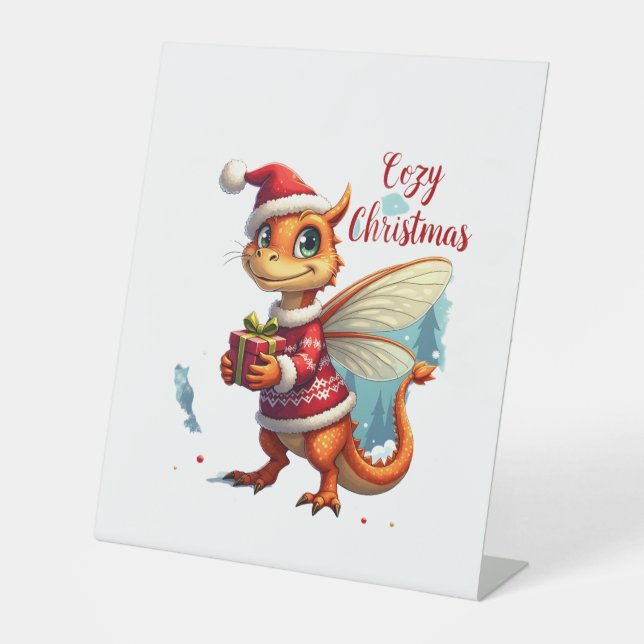Cozy Dragonfly Christmas Pedestal Sign (Front)