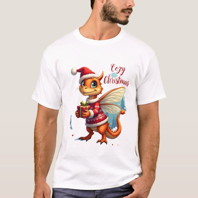 Cozy Dragonfly Christmas T-Shirt (Front)