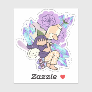 Cozy Dreams with Puppies & Purple Crystals Sticker
