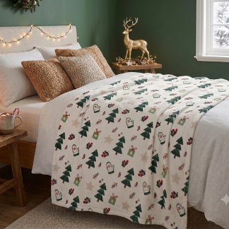 Cozy Dusty Blue Watercolor Christmas Tree Pattern Fleece Blanket