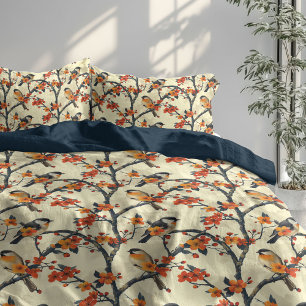Cozy Duvet with Fall Flowers and Gentle Birds Cover
