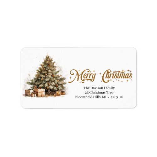 Cozy earth watercolor Christmas tree Label