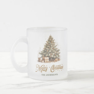 Cozy earth watercolor Christmas tree sage copper Frosted Glass Coffee Mug
