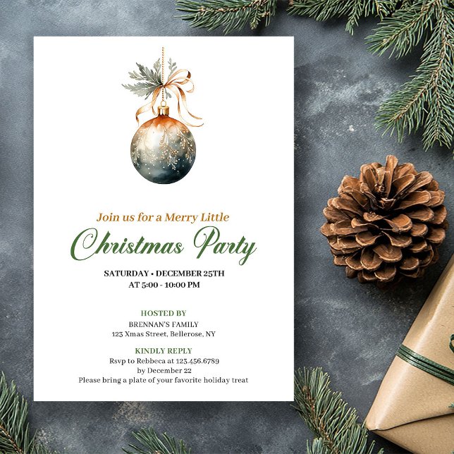 Cozy Earthy Colors Christmas Bauble Party Invite (Cozy Earthy Colors Christmas Tree Party Invitation)
